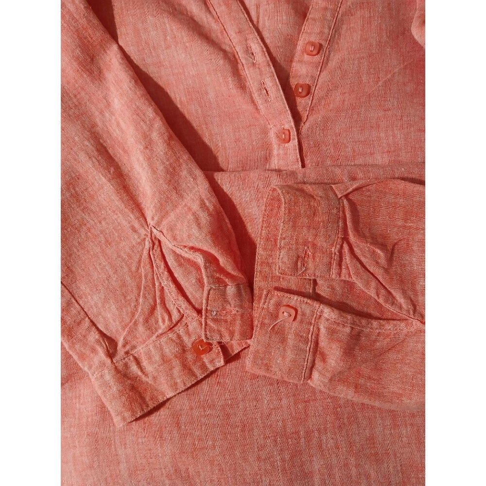 For Cynthia Womens Coral Linen Tunic Top Button Front 3/4 Sleeves Size XL Plus - Picture 7 of 13